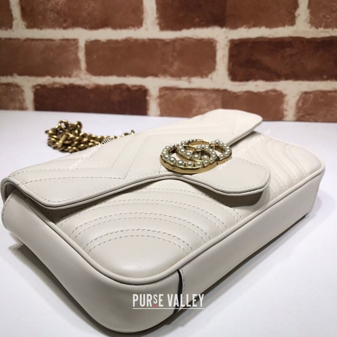 Gucci GG Marmont Leather Pearl Belt Bag 476809 White 2021 (DLH-21072648)