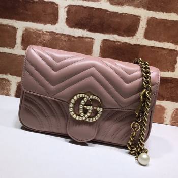 Gucci GG Marmont Leather Pearl Belt Bag 476809 Pink 2021 (DLH-21072649)