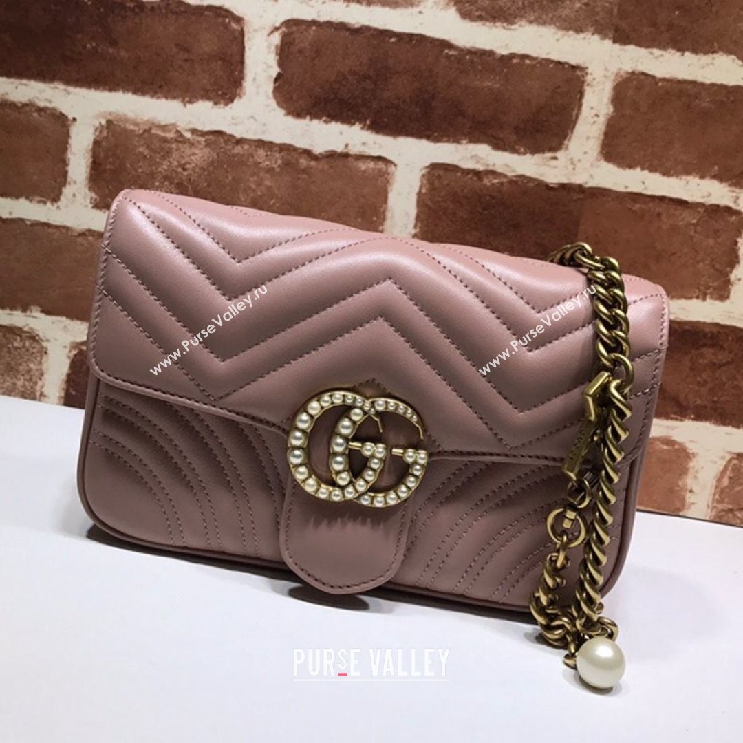 Gucci GG Marmont Leather Pearl Belt Bag 476809 Pink 2021 (DLH-21072649)