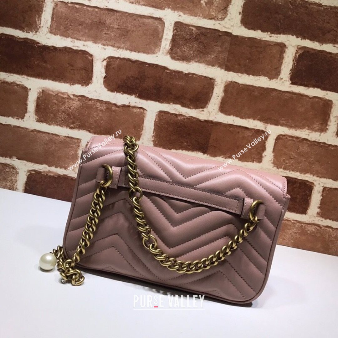 Gucci GG Marmont Leather Pearl Belt Bag 476809 Pink 2021 (DLH-21072649)