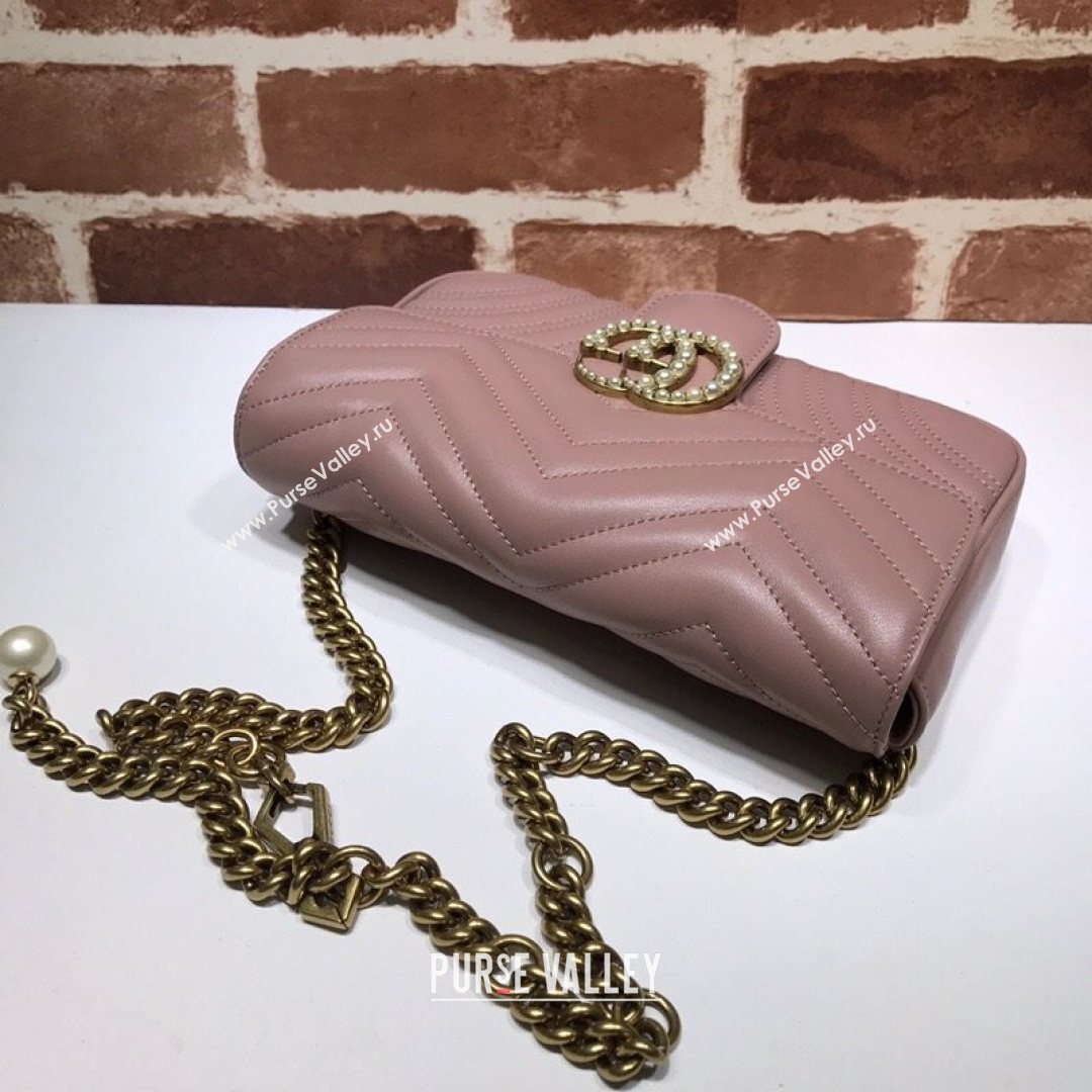 Gucci GG Marmont Leather Pearl Belt Bag 476809 Pink 2021 (DLH-21072649)