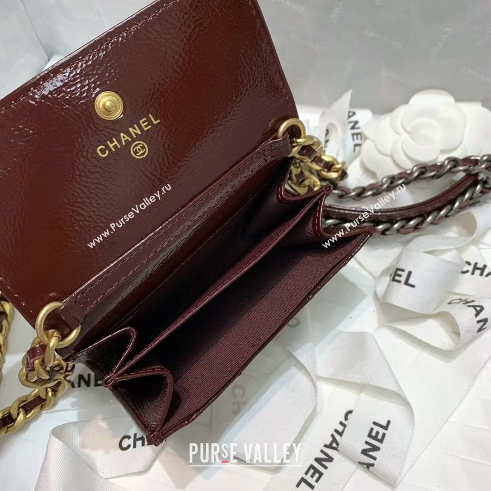 Chanel 19 Quilted Crumpled Calfskin Flap Coin Purse with Chain AP1787 Burgundy 2020 (JY-20121080)