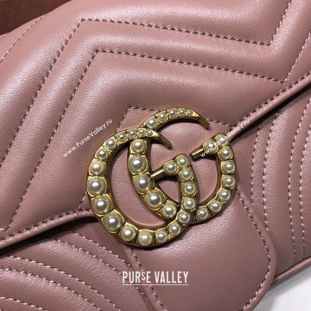 Gucci GG Marmont Leather Pearl Belt Bag 476809 Pink 2021 (DLH-21072649)