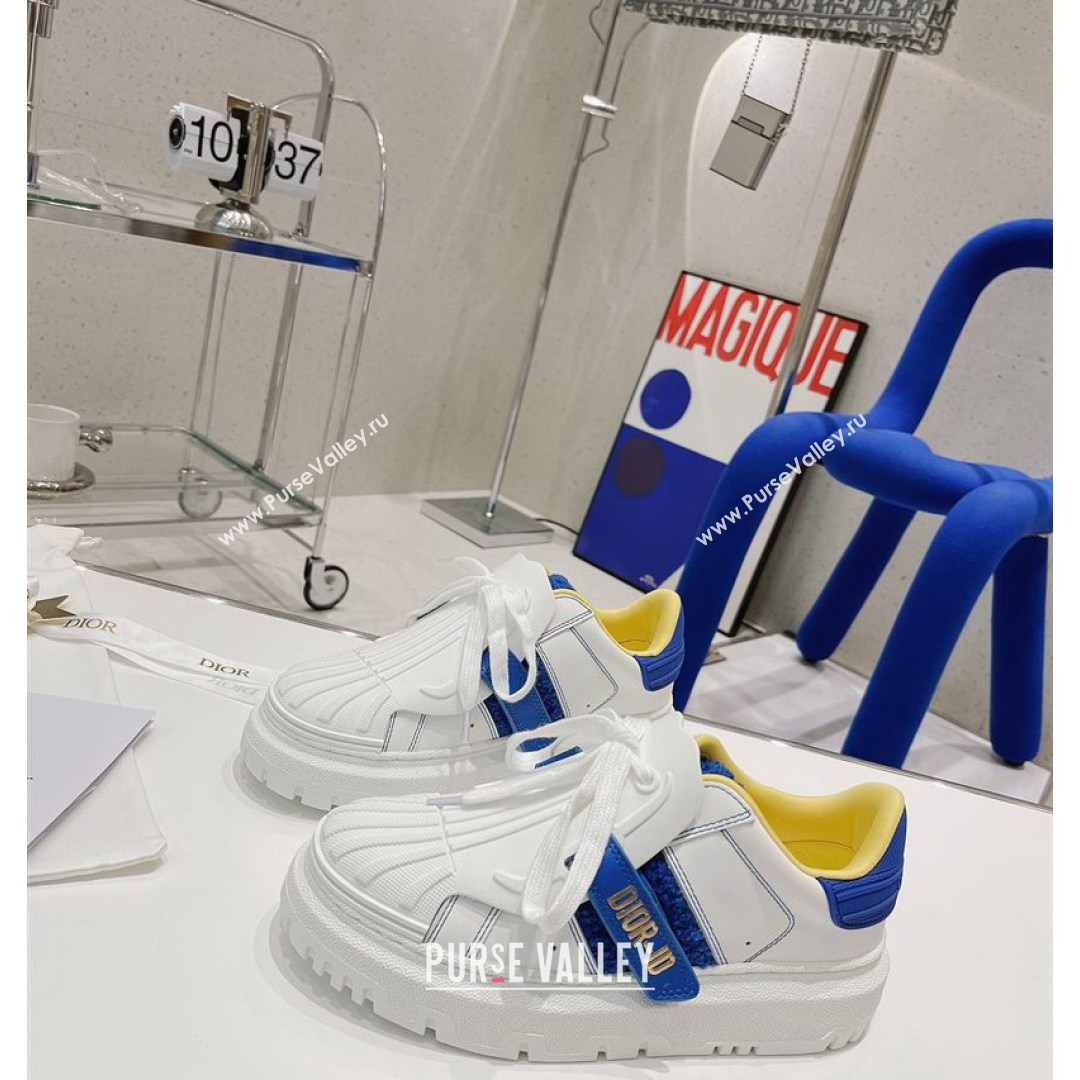 Dior DIOR-ID Sneakers in White Calfskin and Blue Terry Cotton 2021 (MD-21082018)