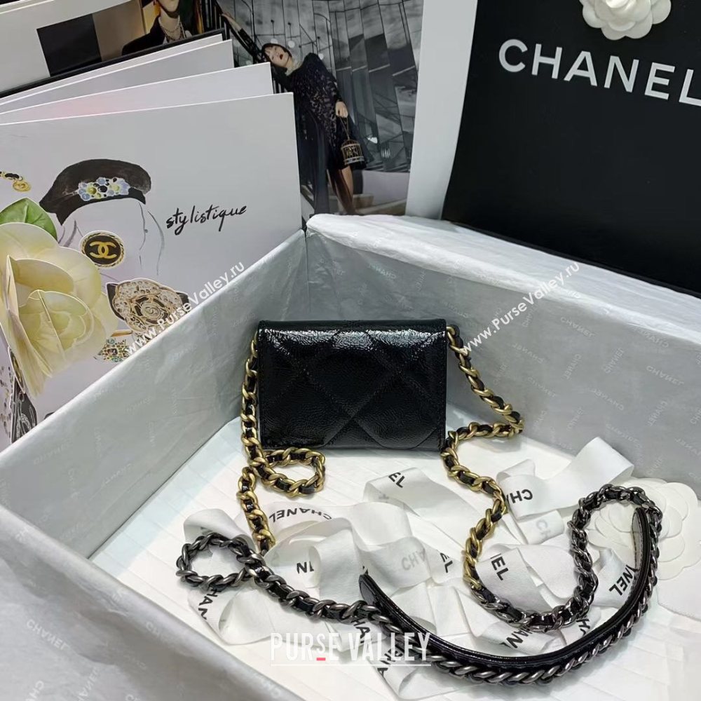Chanel 19 Quilted Crumpled Calfskin Flap Coin Purse with Chain AP1787 Black 2020 (JY-20121079)
