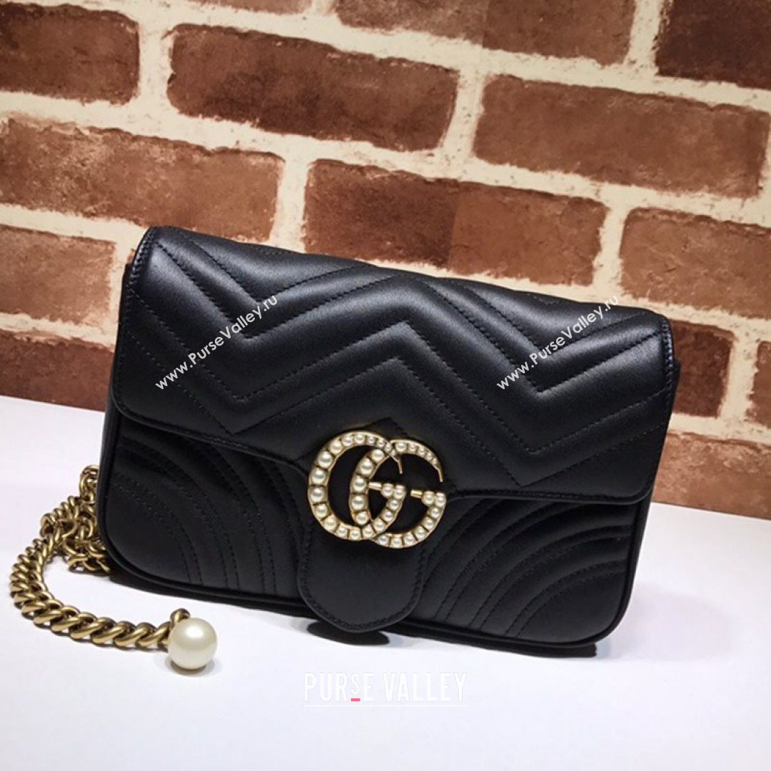 Gucci GG Marmont Leather Pearl Belt Bag 476809 Black 2021 (DLH-21072650)