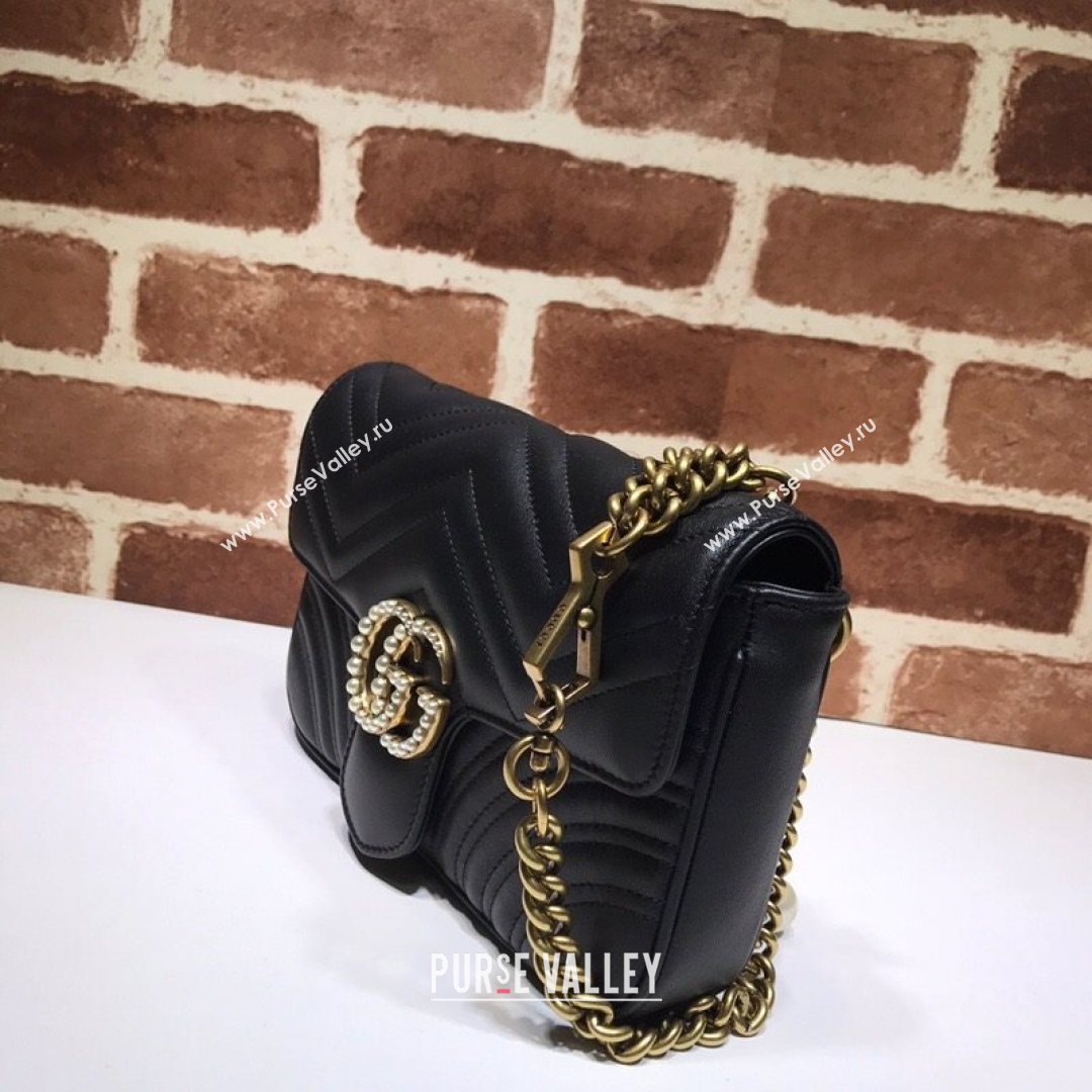 Gucci GG Marmont Leather Pearl Belt Bag 476809 Black 2021 (DLH-21072650)