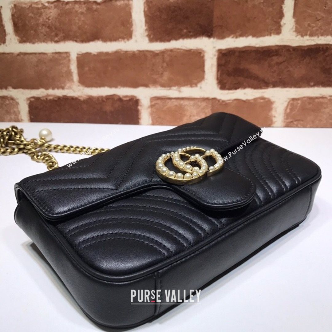 Gucci GG Marmont Leather Pearl Belt Bag 476809 Black 2021 (DLH-21072650)