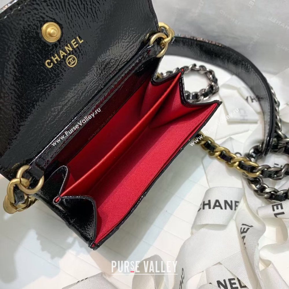 Chanel 19 Quilted Crumpled Calfskin Flap Coin Purse with Chain AP1787 Black 2020 (JY-20121079)