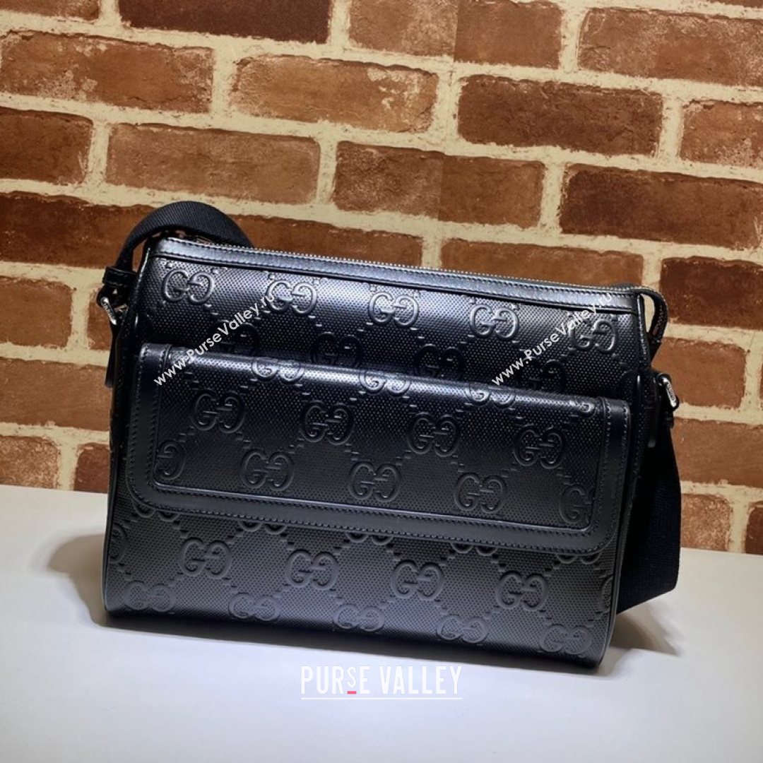 Gucci GG Embossed Leather Messenger Bag 658565 Black 2021 (DLH-21072651)