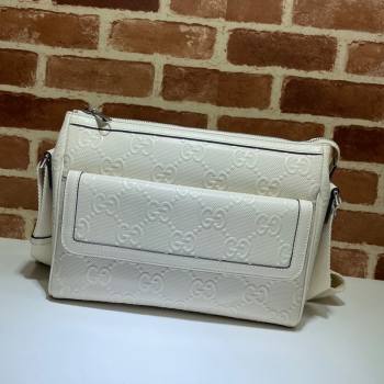 Gucci GG Embossed Leather Messenger Bag 658565 White 2021 (DLH-21072652)