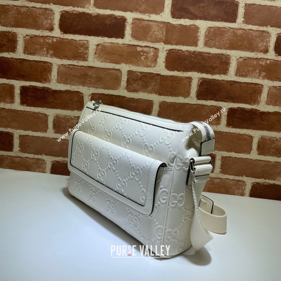 Gucci GG Embossed Leather Messenger Bag 658565 White 2021 (DLH-21072652)