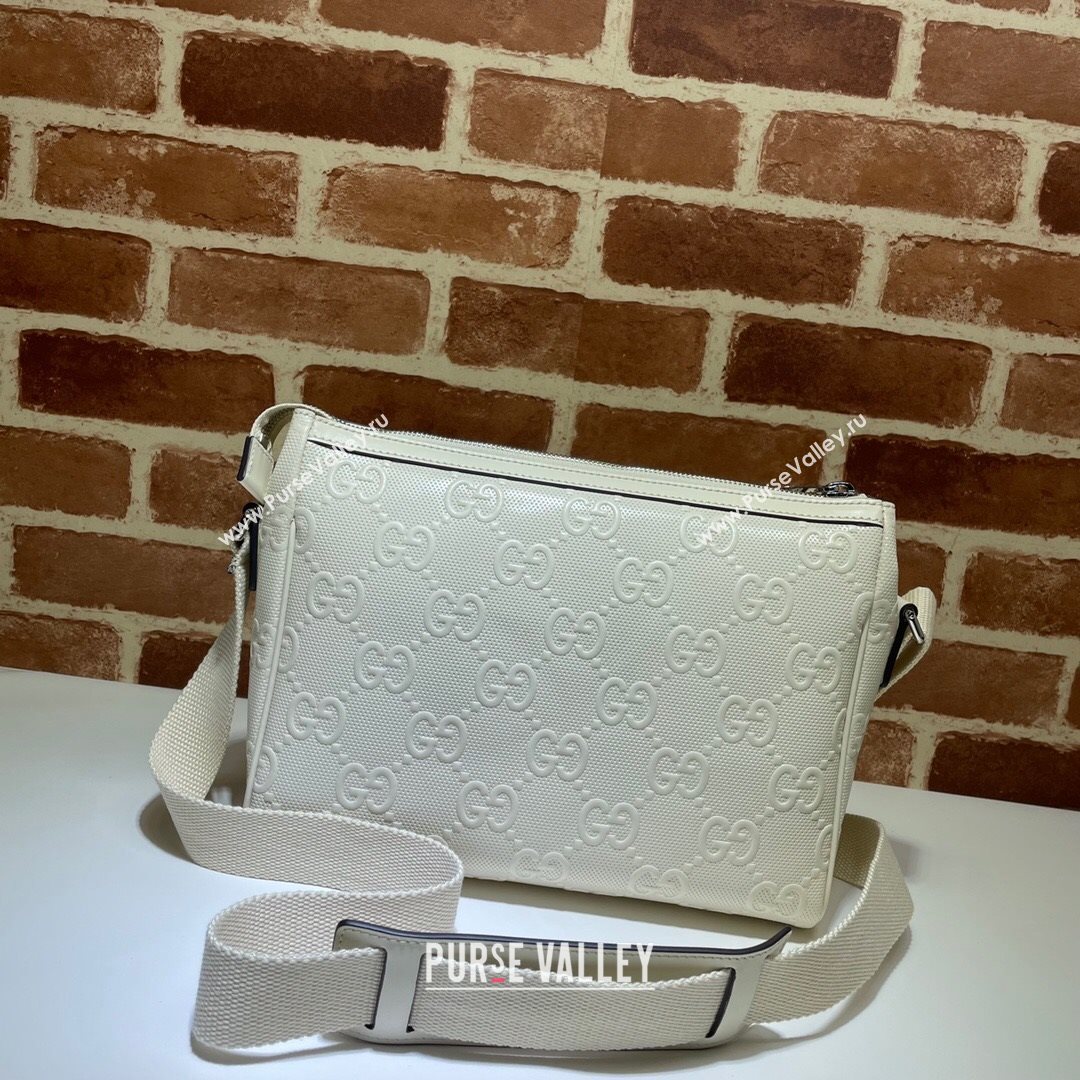 Gucci GG Embossed Leather Messenger Bag 658565 White 2021 (DLH-21072652)