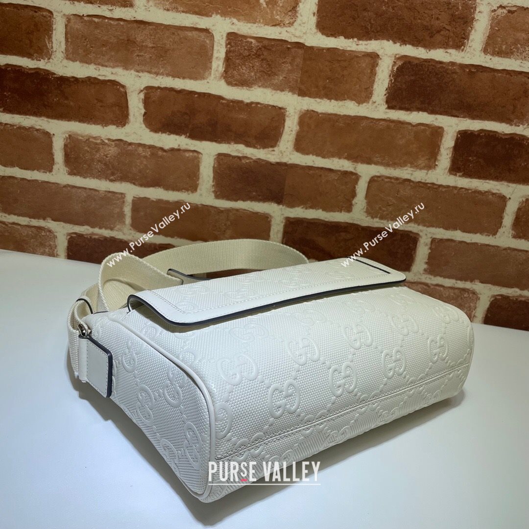 Gucci GG Embossed Leather Messenger Bag 658565 White 2021 (DLH-21072652)