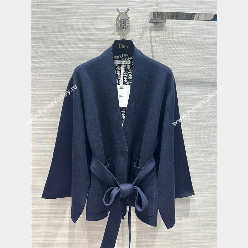 Dior Wool Knit Coat with Belt D9515 Blue 2023 (Q-239515)