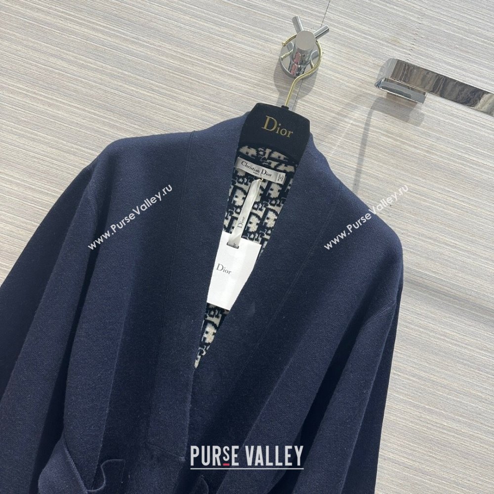 Dior Wool Knit Coat with Belt D9515 Blue 2023 (Q-239515)