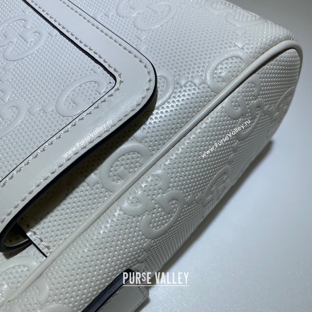 Gucci GG Embossed Leather Messenger Bag 658565 White 2021 (DLH-21072652)