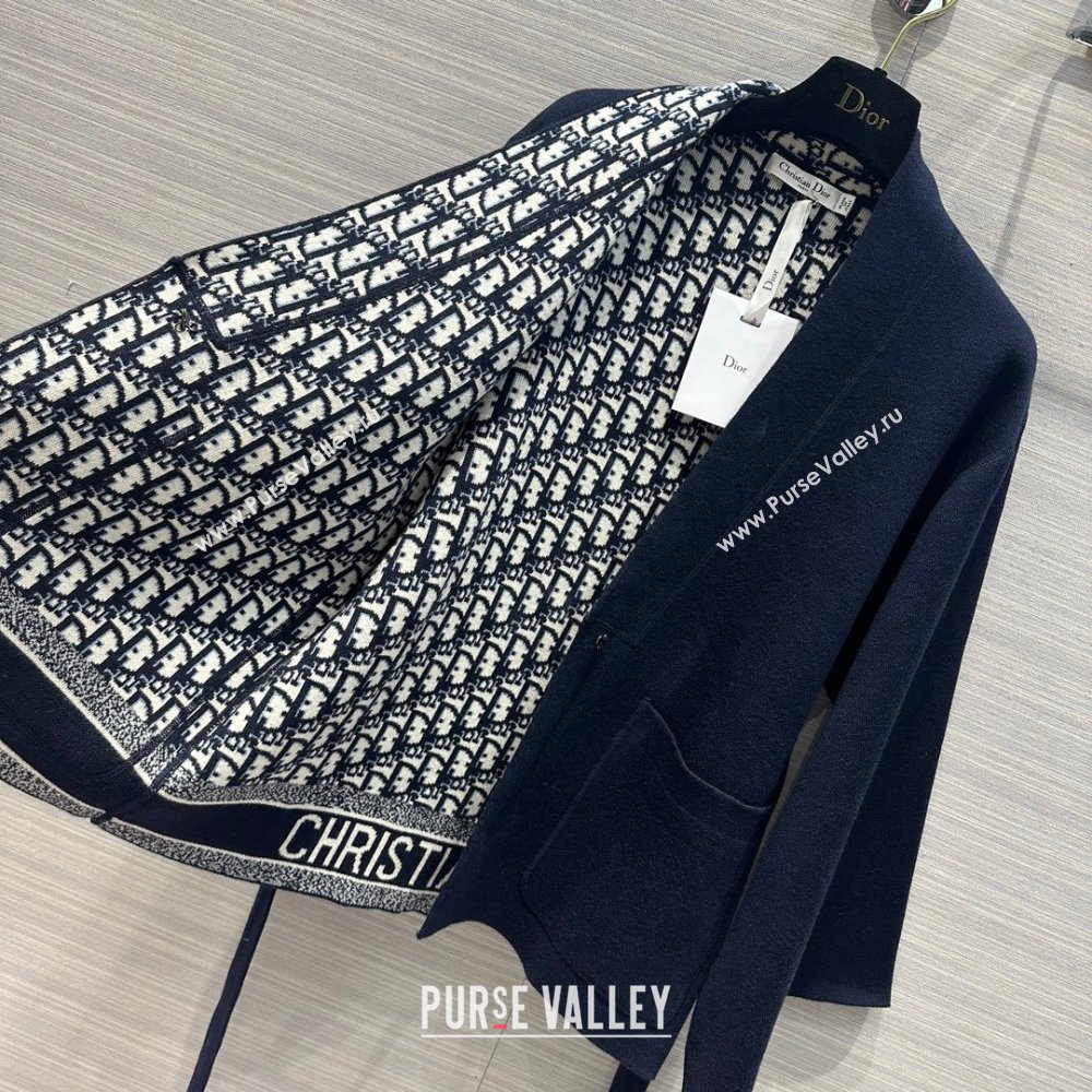 Dior Wool Knit Coat with Belt D9515 Blue 2023 (Q-239515)