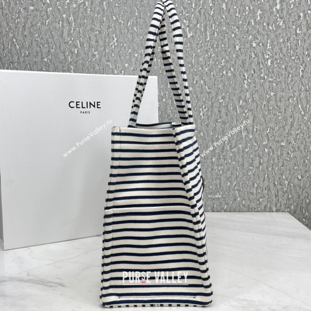 Celine Large Cabas Thais Tote Bag in Striped Textile Navy Blue/White 2021 (BL-21072657)