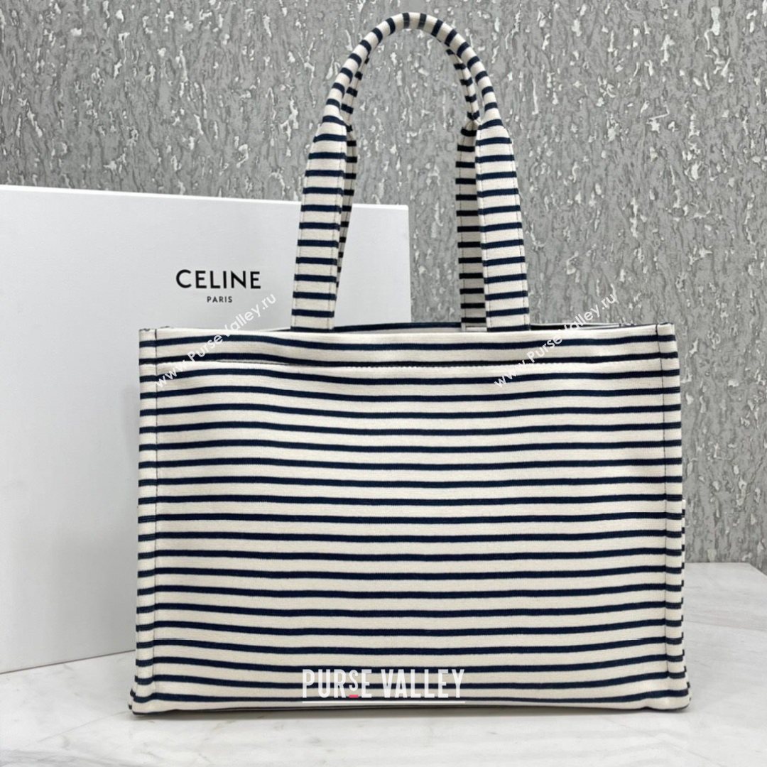 Celine Large Cabas Thais Tote Bag in Striped Textile Navy Blue/White 2021 (BL-21072657)