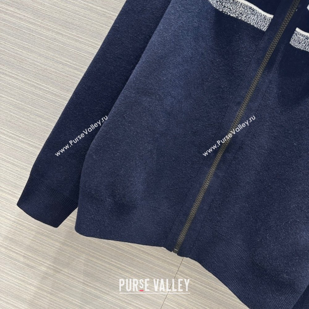 Dior Cashmere Knit Zipped Jacket D9516 Blue 2023 (Q-239516)