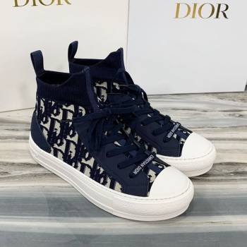 Dior WalknDior High Top Sneakers in Navy Blue Oblique Knit 2020 (DLY-20121810)