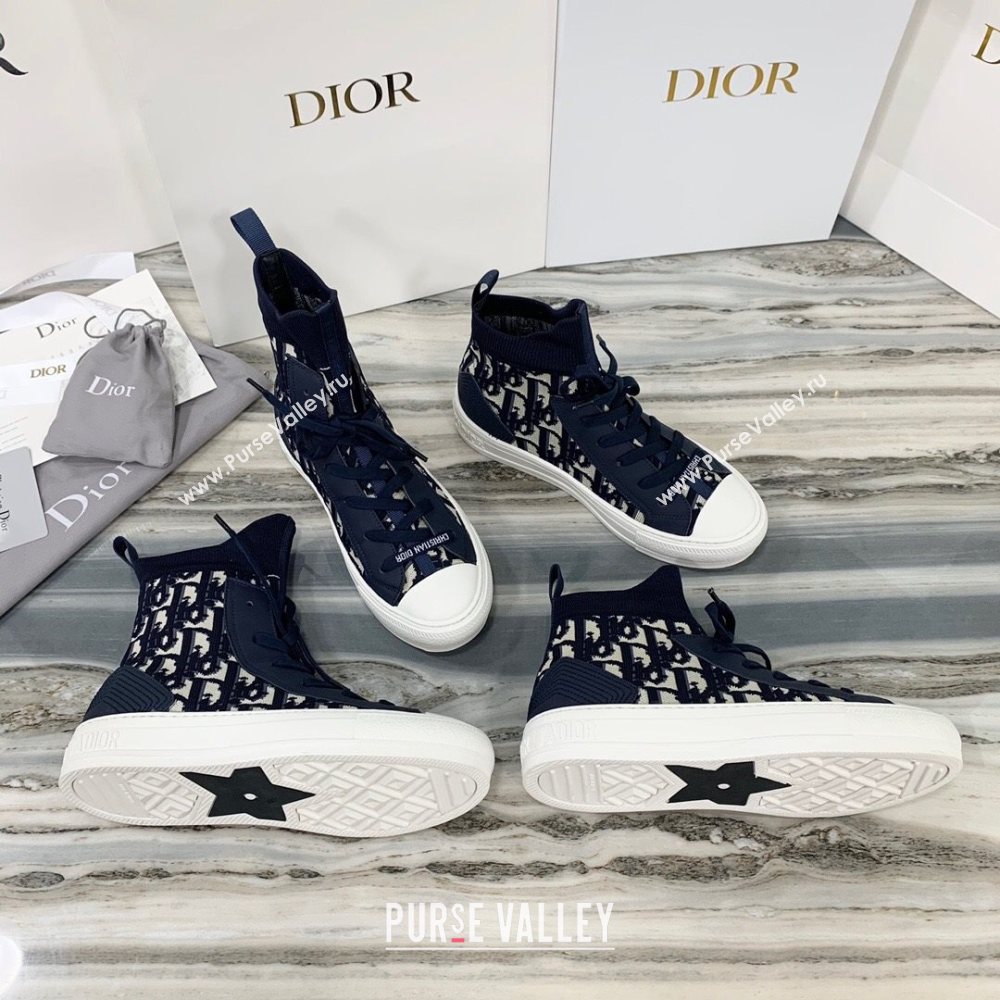 Dior WalknDior High Top Sneakers in Navy Blue Oblique Knit 2020 (DLY-20121810)