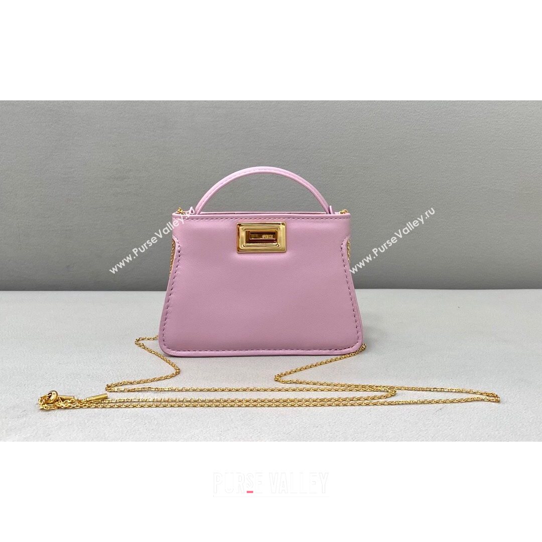 Fendi Leather Nano Pico Peekaboo Bag Charm Lilac Pink 2021 8385 (CL-21073104)