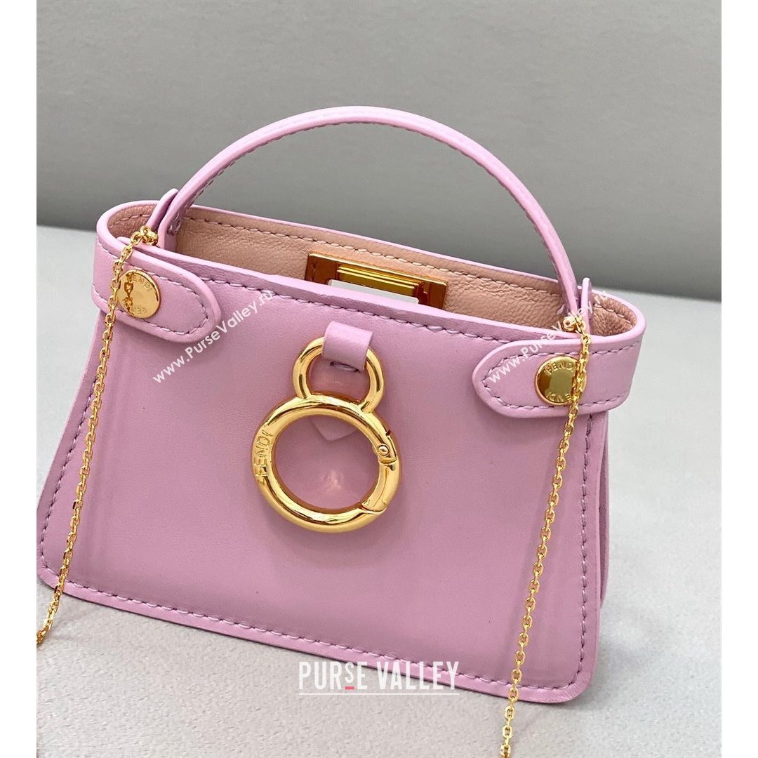 Fendi Leather Nano Pico Peekaboo Bag Charm Lilac Pink 2021 8385 (CL-21073104)