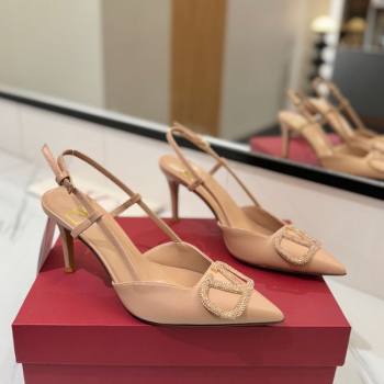 Valentino VLogo Signature Slingback Pumps 8cm in Calfskin with Strass Pale Pink 2025 VA082109 (MD-250821057)