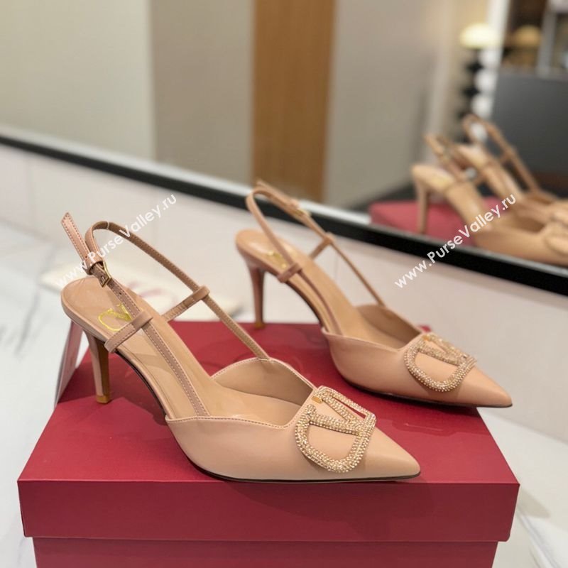 Valentino VLogo Signature Slingback Pumps 8cm in Calfskin with Strass Pale Pink 2025 VA082109 (MD-250821057)