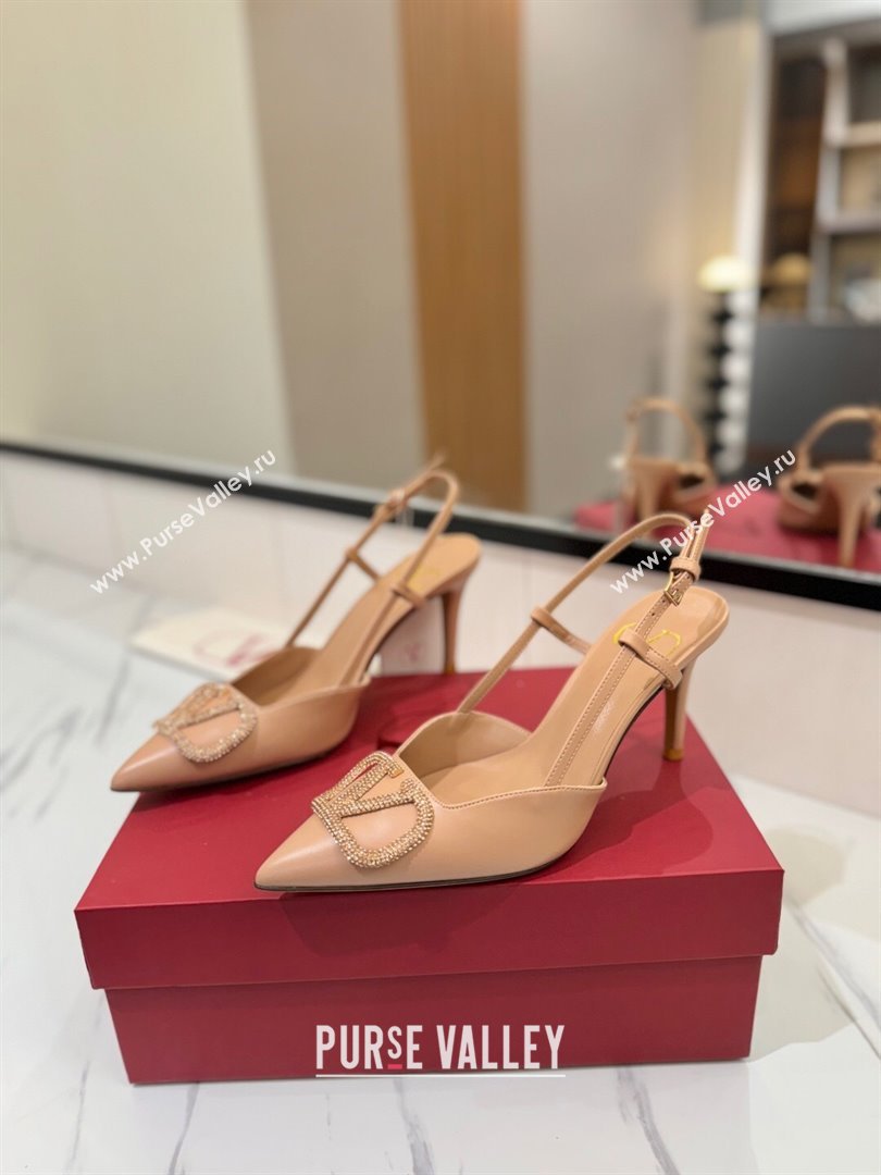 Valentino VLogo Signature Slingback Pumps 8cm in Calfskin with Strass Pale Pink 2025 VA082109 (MD-250821057)