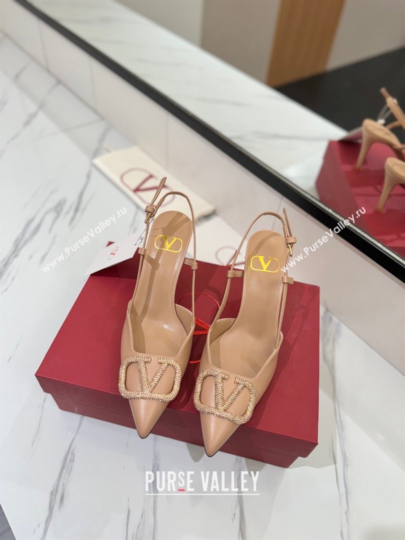 Valentino VLogo Signature Slingback Pumps 8cm in Calfskin with Strass Pale Pink 2025 VA082109 (MD-250821057)