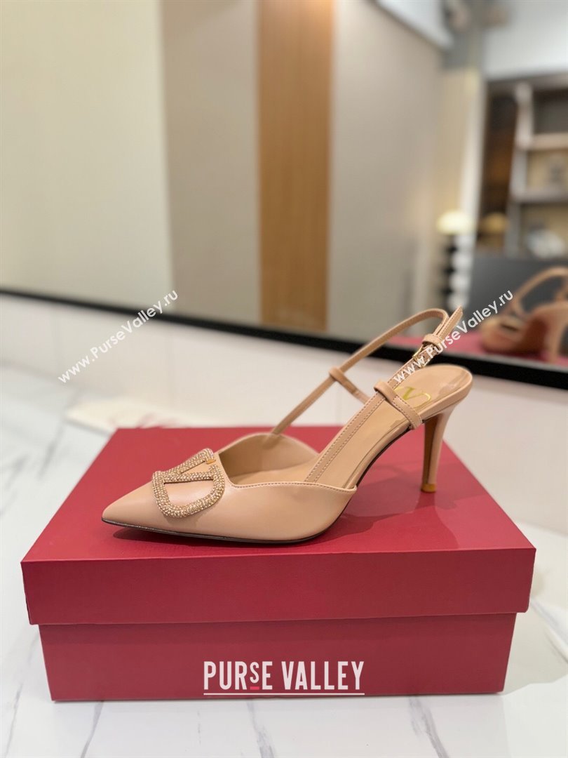 Valentino VLogo Signature Slingback Pumps 8cm in Calfskin with Strass Pale Pink 2025 VA082109 (MD-250821057)