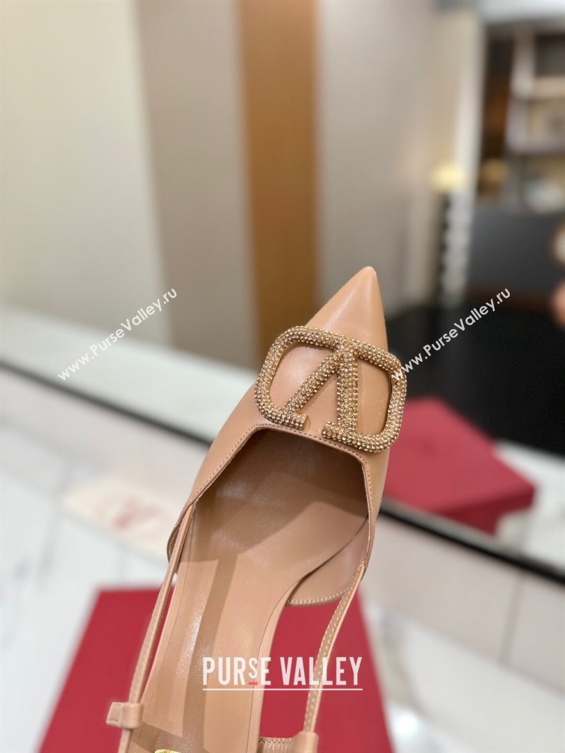 Valentino VLogo Signature Slingback Pumps 8cm in Calfskin with Strass Pale Pink 2025 VA082109 (MD-250821057)
