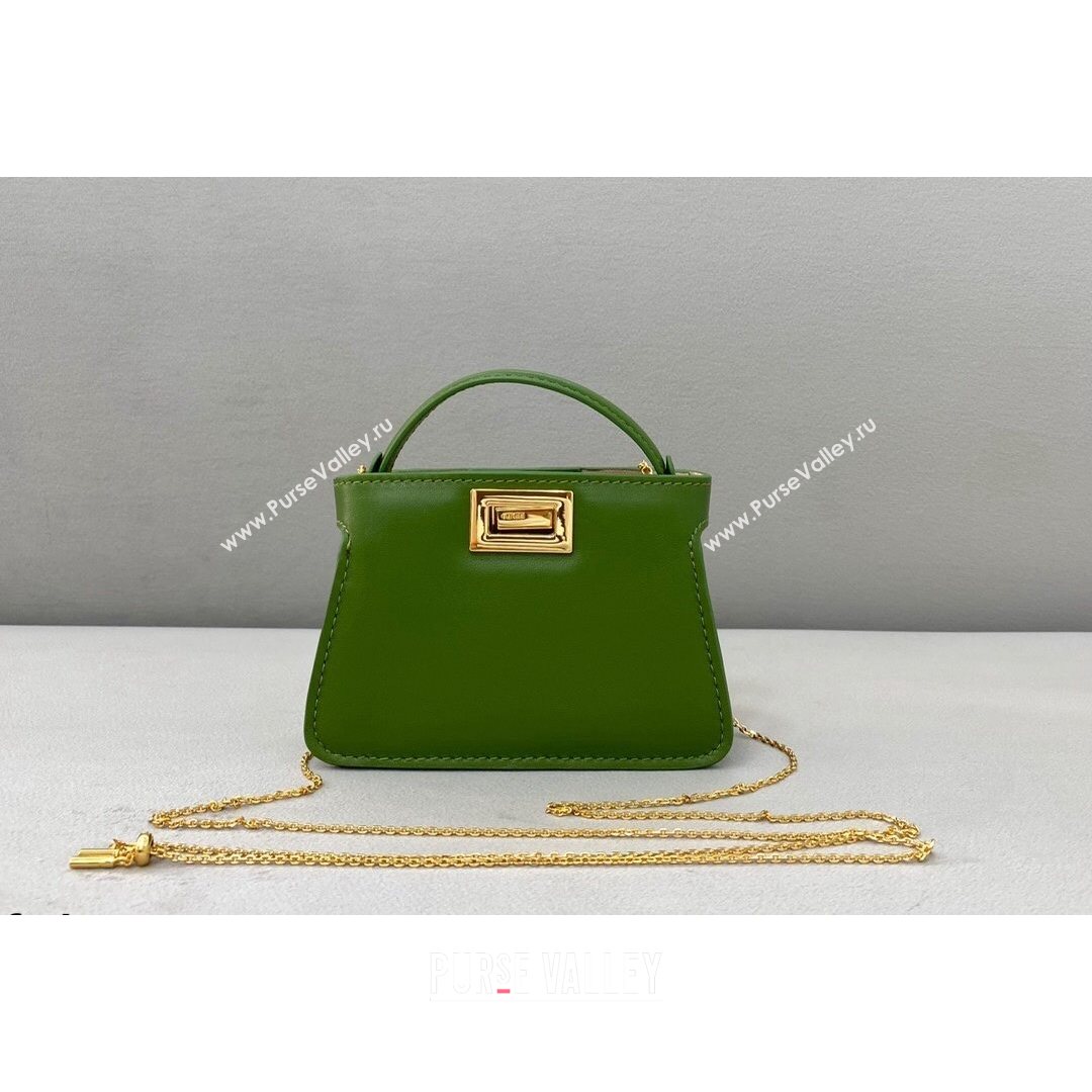 Fendi Leather Nano Pico Peekaboo Bag Charm Green 2021 8385 (CL-21073106)