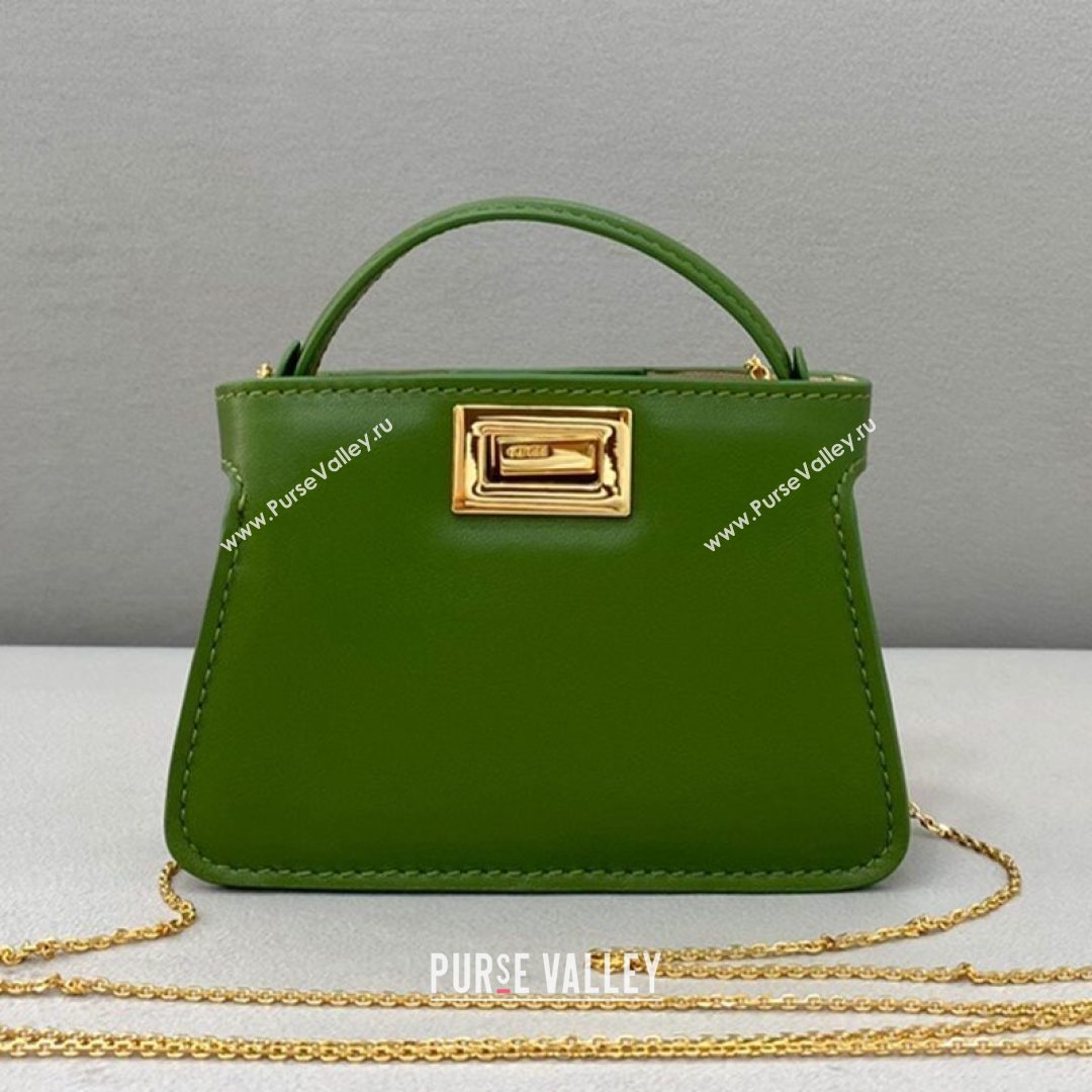 Fendi Leather Nano Pico Peekaboo Bag Charm Green 2021 8385 (CL-21073106)