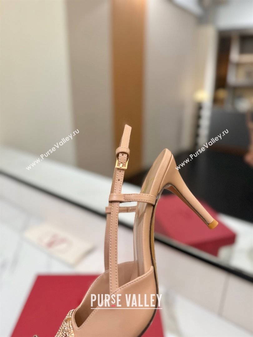 Valentino VLogo Signature Slingback Pumps 8cm in Calfskin with Strass Pale Pink 2025 VA082109 (MD-250821057)