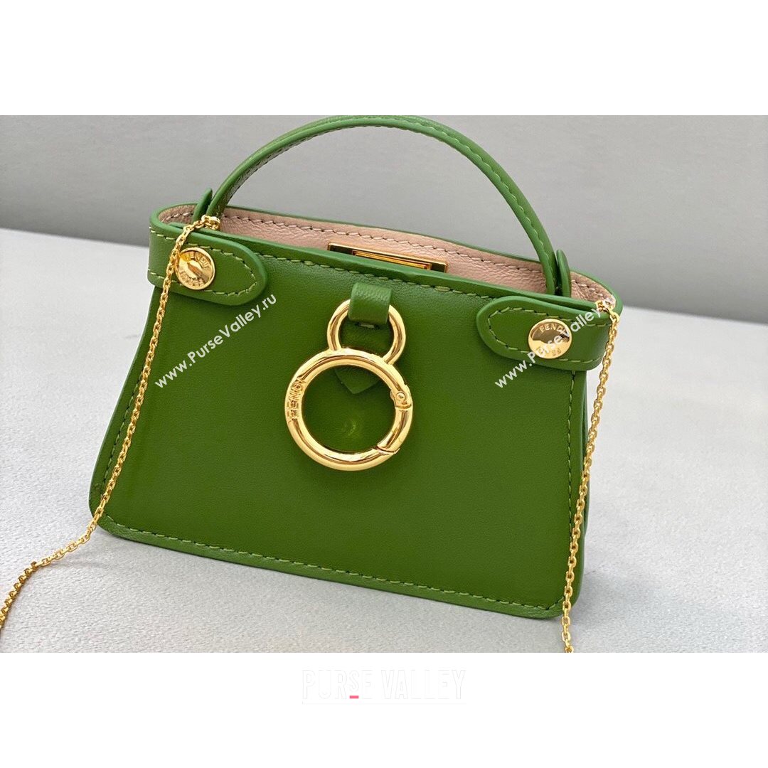 Fendi Leather Nano Pico Peekaboo Bag Charm Green 2021 8385 (CL-21073106)