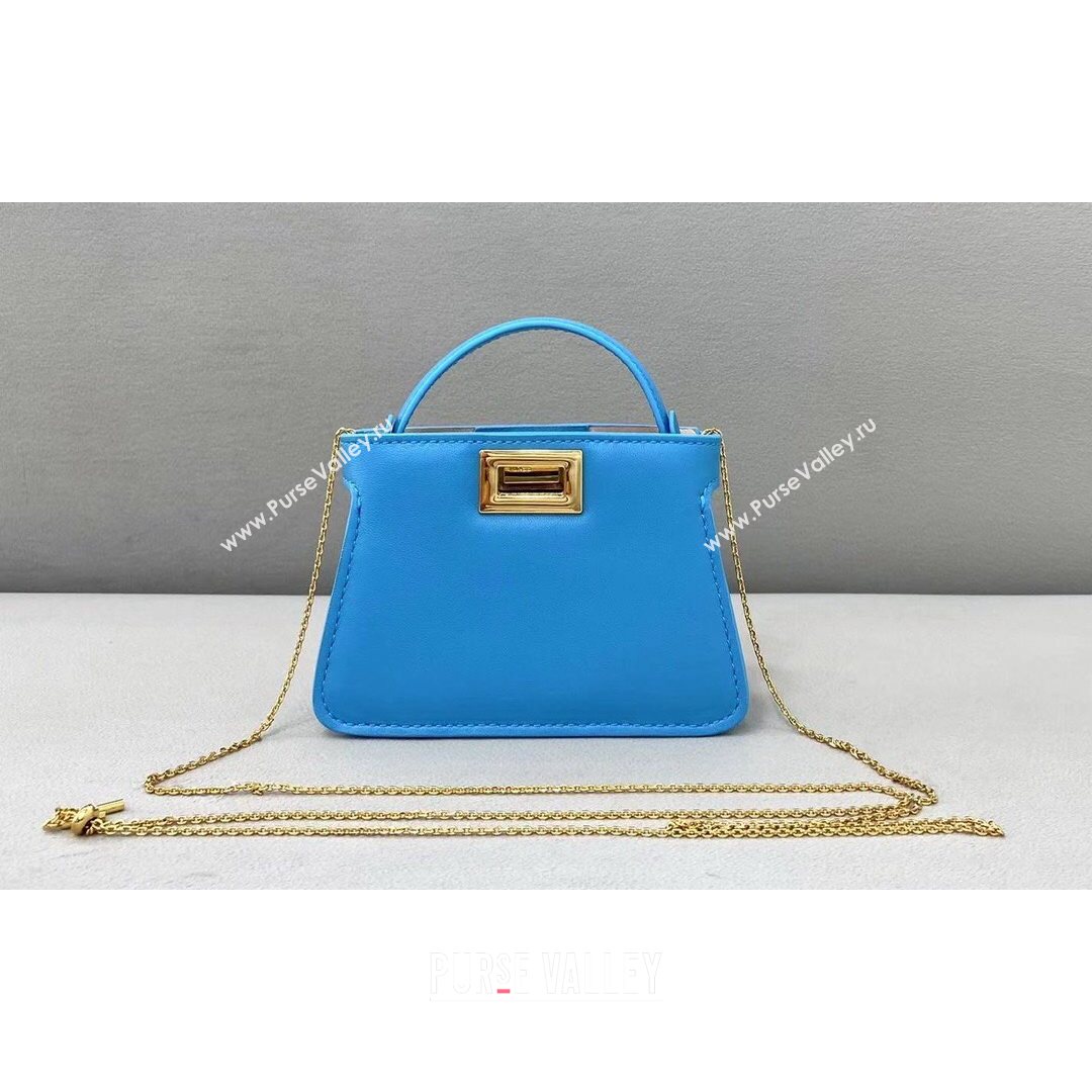 Fendi Leather Nano Pico Peekaboo Bag Charm Light Blue 2021 8385 (CL-21073105)