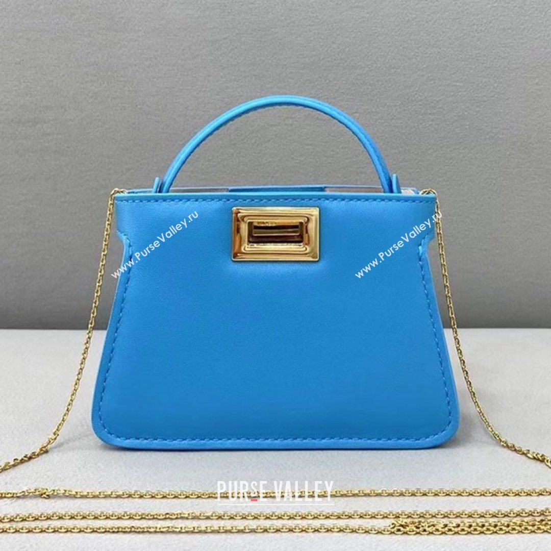 Fendi Leather Nano Pico Peekaboo Bag Charm Light Blue 2021 8385 (CL-21073105)