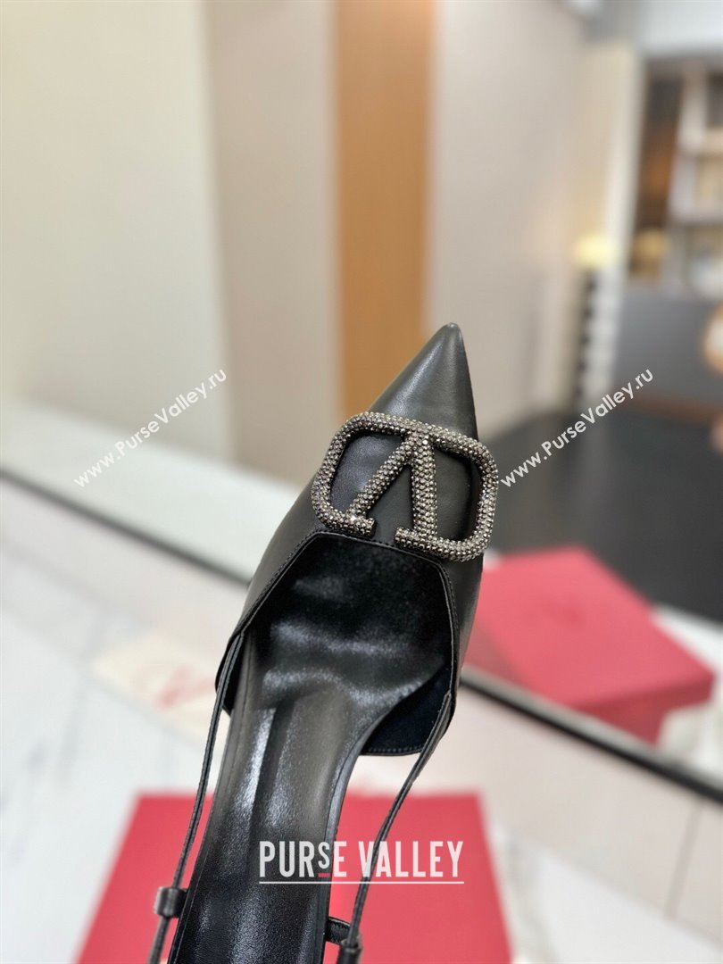 Valentino VLogo Signature Slingback Pumps 8cm in Calfskin with Strass Black/Grey 2025 VA082109 (MD-250821059)