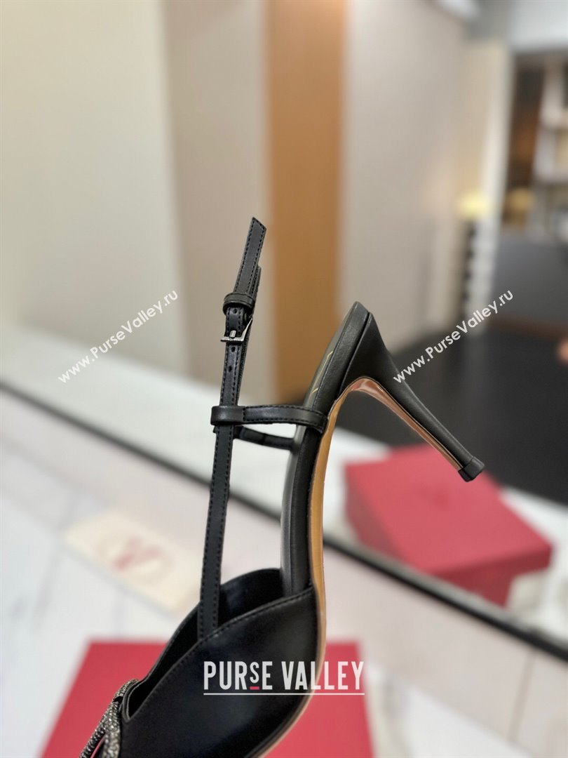 Valentino VLogo Signature Slingback Pumps 8cm in Calfskin with Strass Black/Grey 2025 VA082109 (MD-250821059)