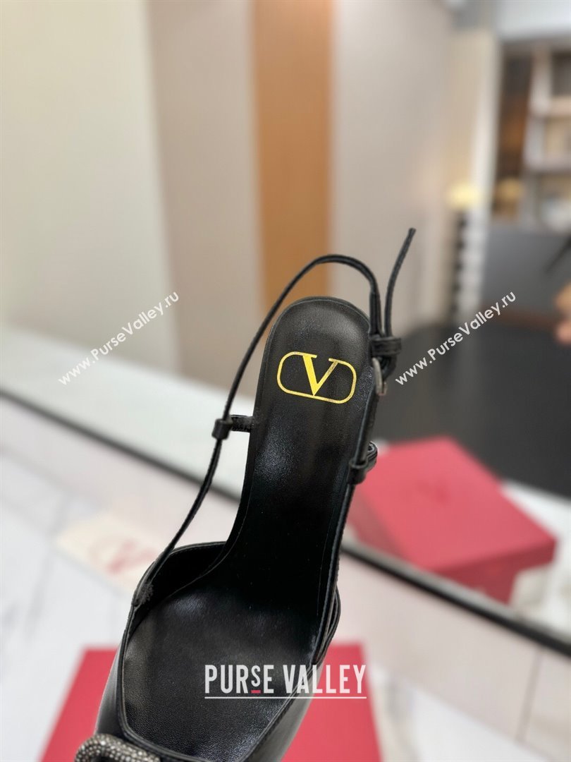 Valentino VLogo Signature Slingback Pumps 8cm in Calfskin with Strass Black/Grey 2025 VA082109 (MD-250821059)