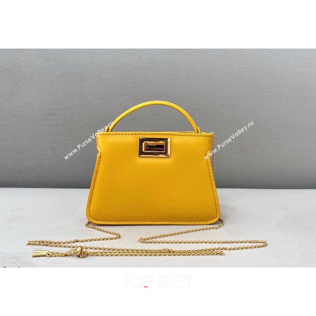 Fendi Leather Nano Pico Peekaboo Bag Charm Yellow 2021 8385 (CL-21073107)