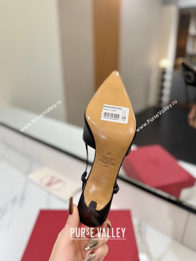 Valentino VLogo Signature Slingback Pumps 8cm in Calfskin with Strass Black/Grey 2025 VA082109 (MD-250821059)