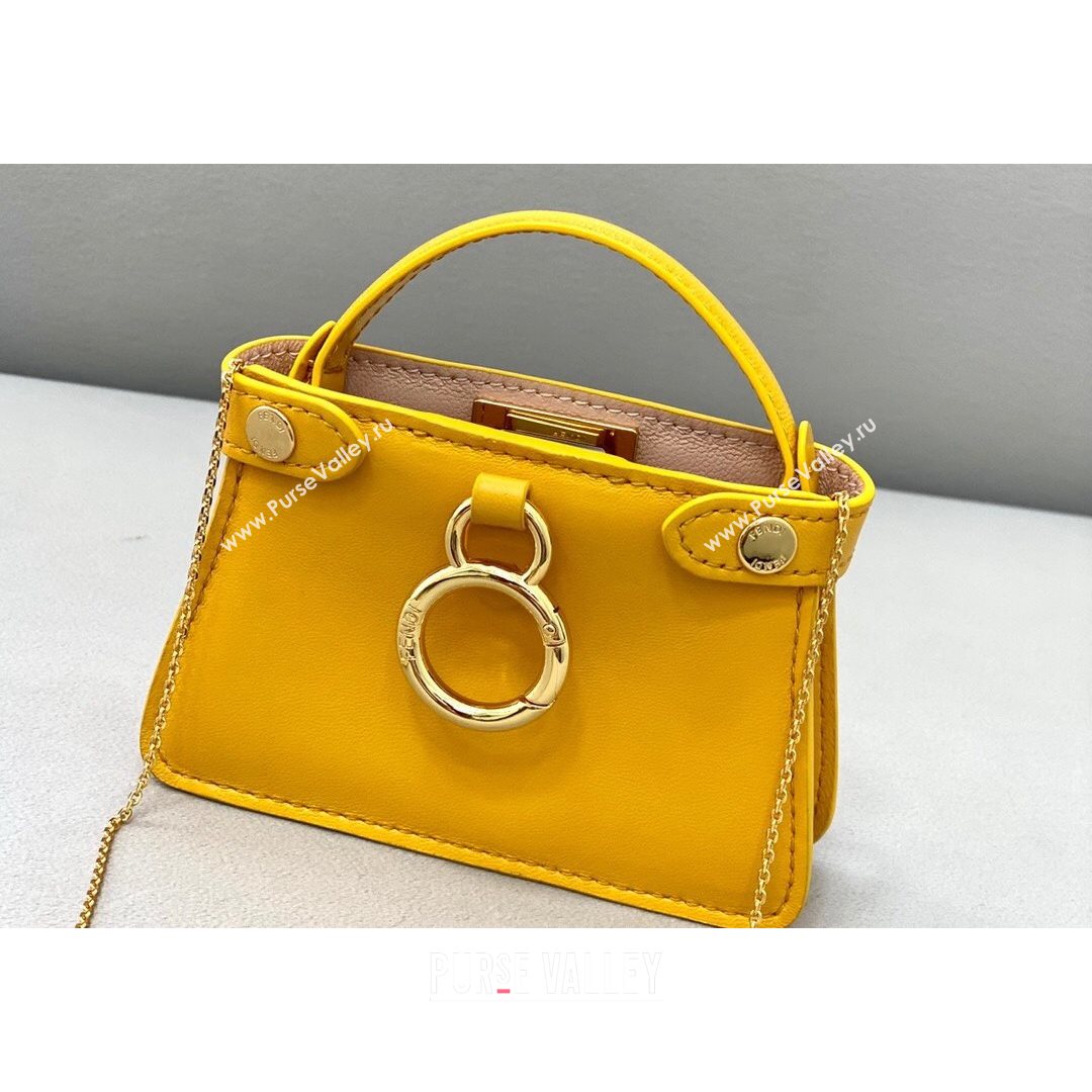 Fendi Leather Nano Pico Peekaboo Bag Charm Yellow 2021 8385 (CL-21073107)