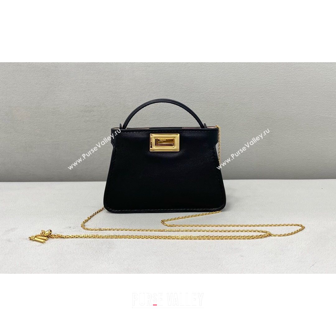 Fendi Leather Nano Pico Peekaboo Bag Charm Black 2021 8385 (CL-21073108)