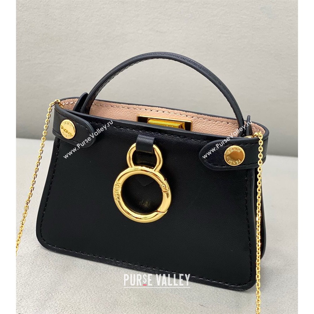 Fendi Leather Nano Pico Peekaboo Bag Charm Black 2021 8385 (CL-21073108)