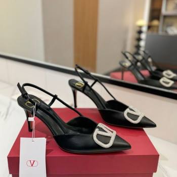 Valentino VLogo Signature Slingback Pumps 8cm in Calfskin with Strass Black/Silver 2025 VA082109 (MD-250821062)